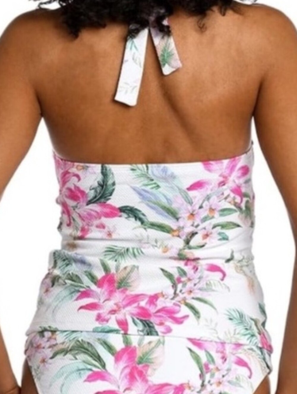 La Blanca halter tankini top v-neckline tropical floral print white/pink Size 12 - Picture 2 of 16